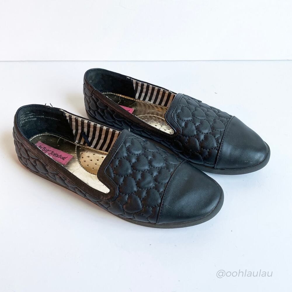Betsey Johnson Quilted Hearts Black Flats
